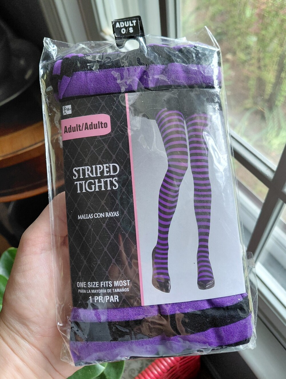 NIB New Hot Topic unworn violet purple & black striped nylons tights Womens S